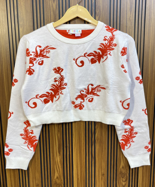 White With Red Printed Pullover