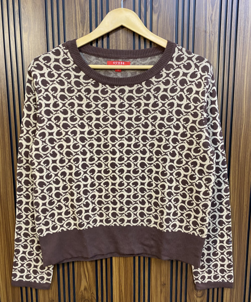 Brown Printed Knitted Pullover