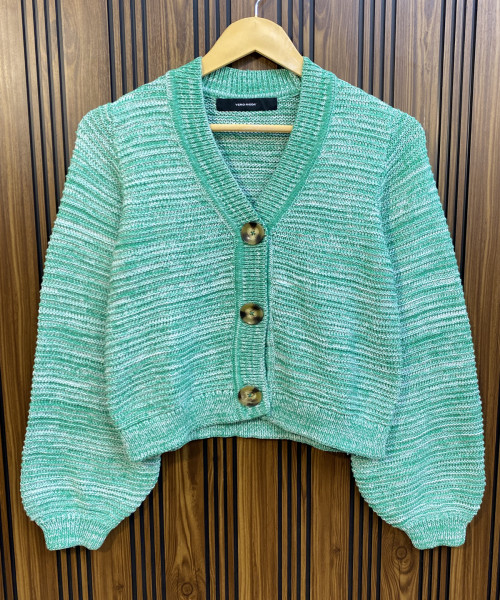 Green  With White Winter  Cardigan