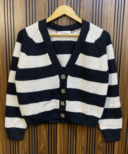 Black  With White Knitted Cardigan
