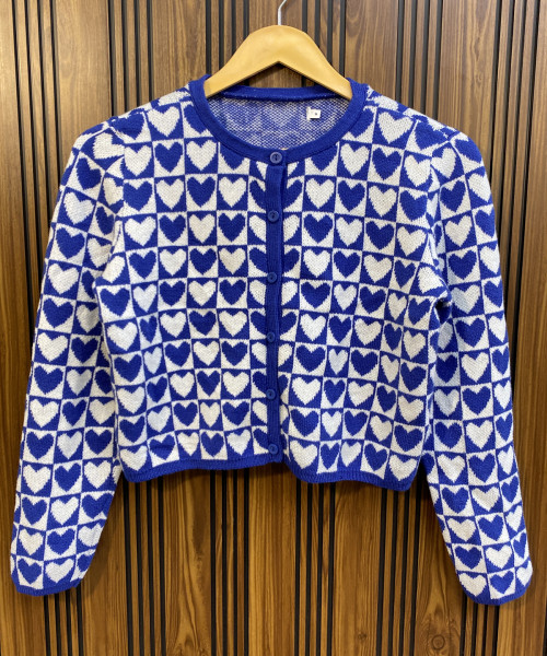 Blue With White Winter Cardigan