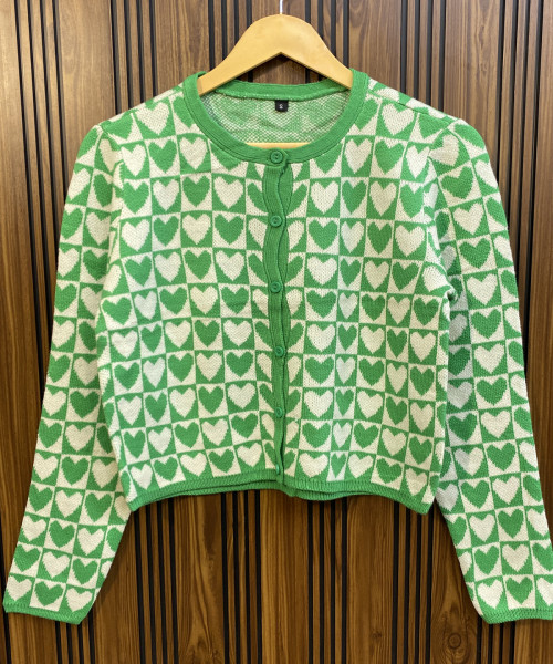 Green With White Winter Knit Cardigan