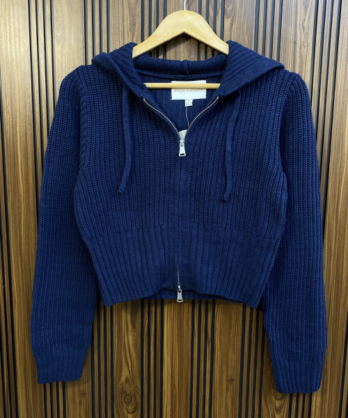 Navy Blue Winter Knitted Zipper