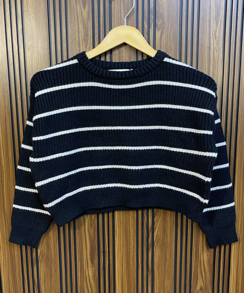 Black  With White Knit Pullover
