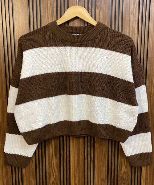 White With Brown Winter Pullover