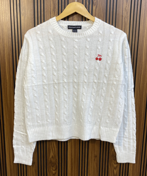 White  Round Neck Winter Pullover