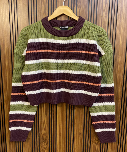 Green Round Neck Winter Knit Pullover