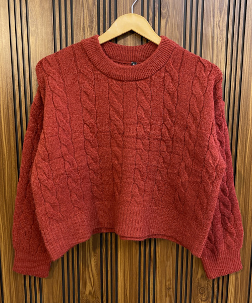 Maroon Round Neck Winter Knit Pullover