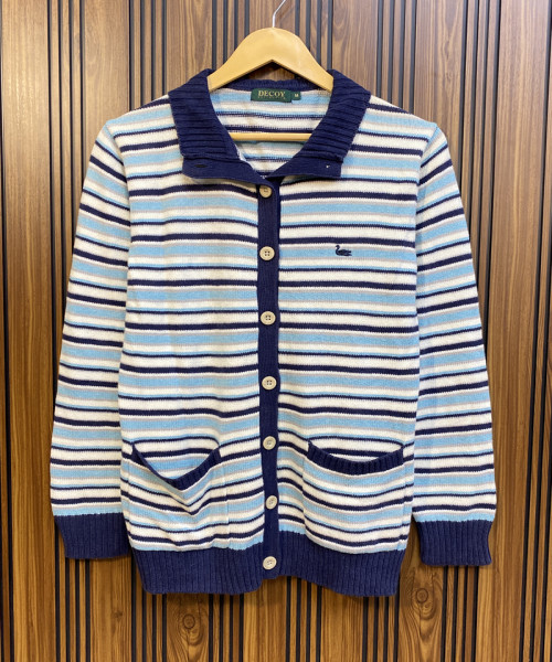 White With Navy Blue Winter Cardigan