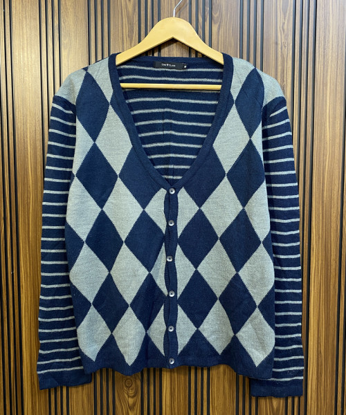 Navy Blue With Grey Winter Cardigan