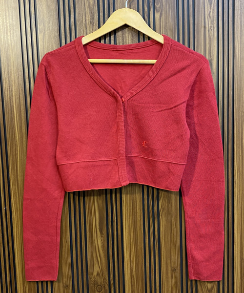 Maroon Crop Winter Cardigan