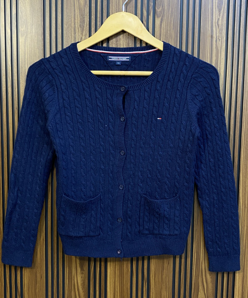 Navy Blue Knitted Winter Cardigan