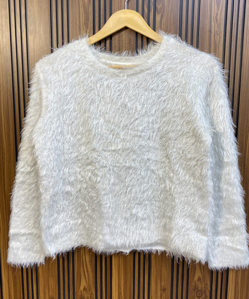 Off White Round Neck Winter Pullover