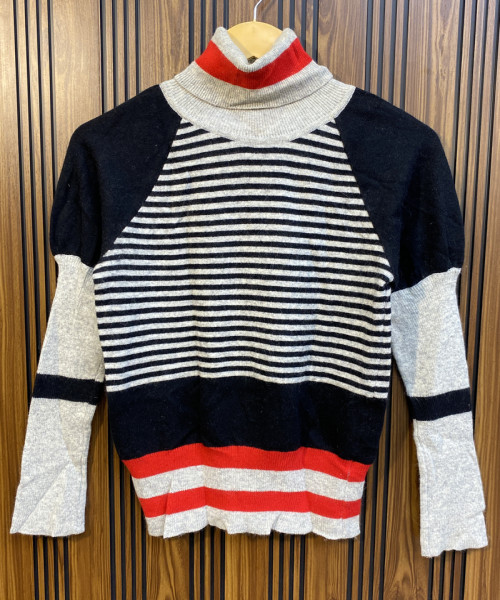 Black With Grey High Neck Winter Pullover