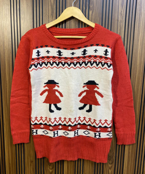 Red  Printed Winter Pullover