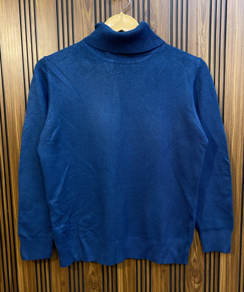 Navy Blue High Neck Knit Pullover