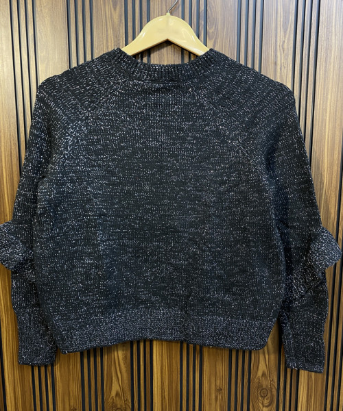 Black  Round Neck Winter Knit Pullover