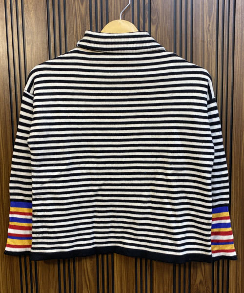 Black With White High Neck Knit Pullover
