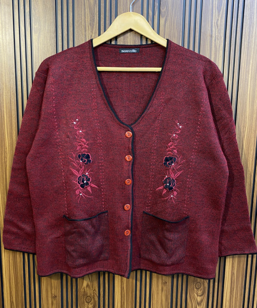 Maroon With Black Winter Cardigan