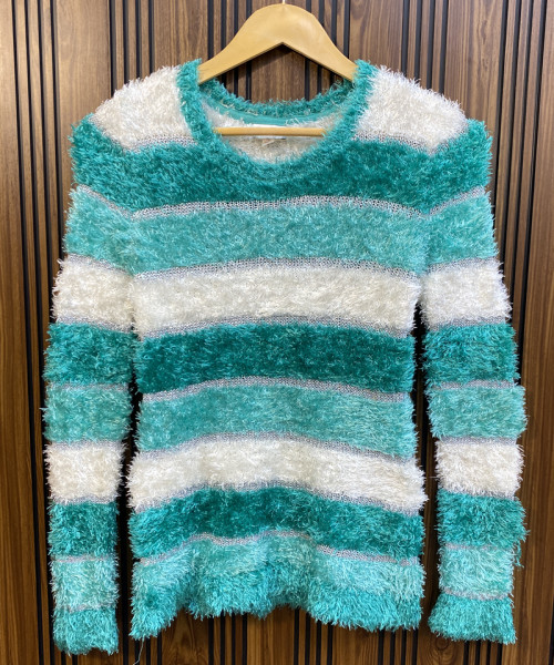 White  Round Neck Fur Pullover