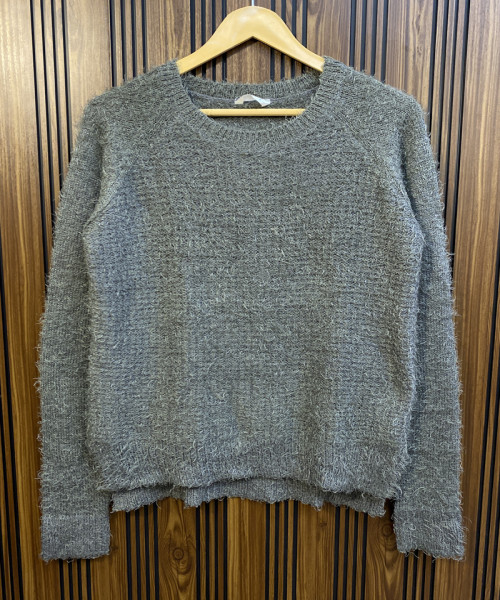 Dark Round Neck Fur Pullover