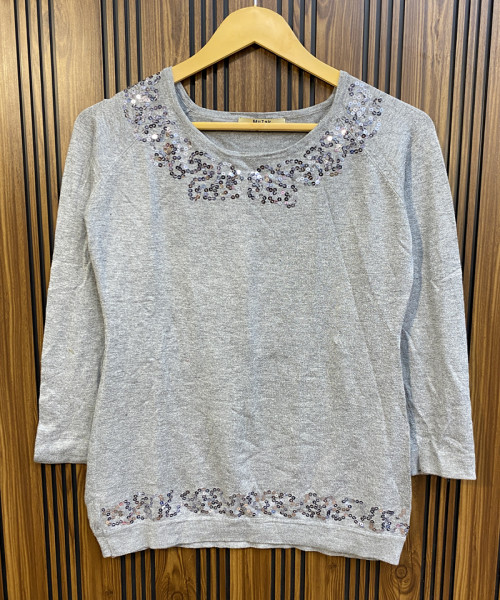 Grey Round Neck Winter Knit Top