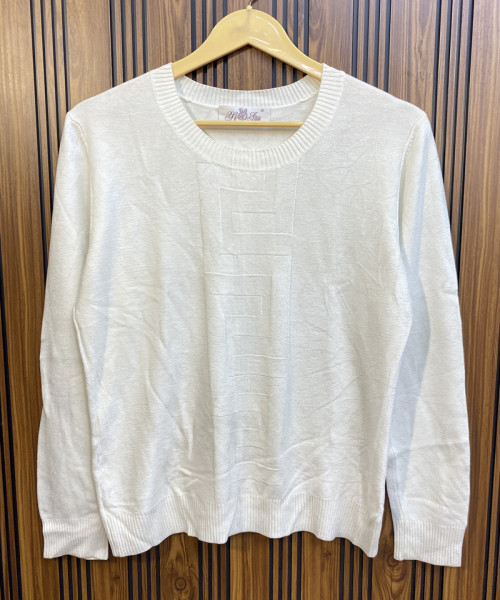 White Round Neck Winter Knit Top