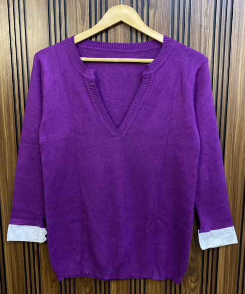 Purple V Neck Knit Pullover