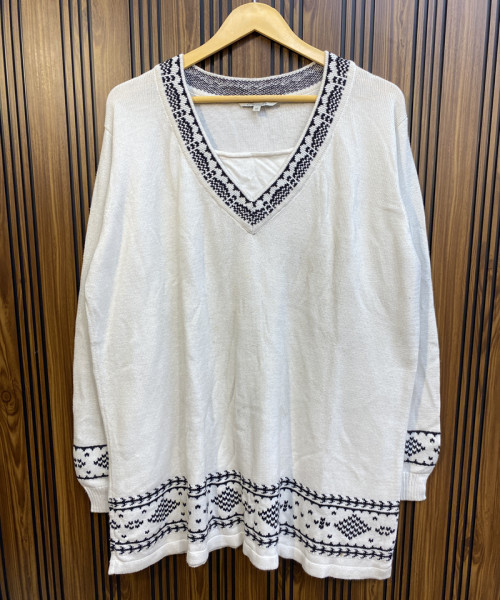 Black  With  White V Neck Winter top